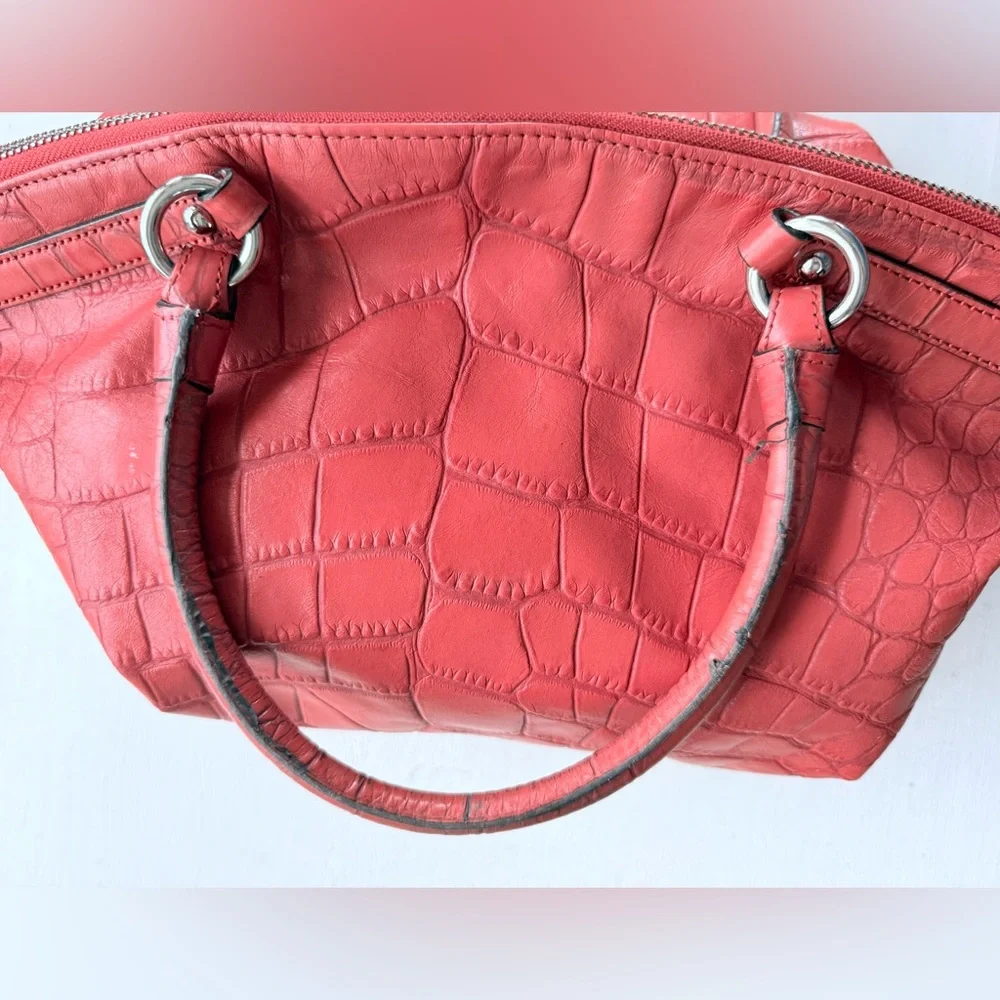 COACH Madison Crocodile Embossed Lindsey Satchel Coral Leather